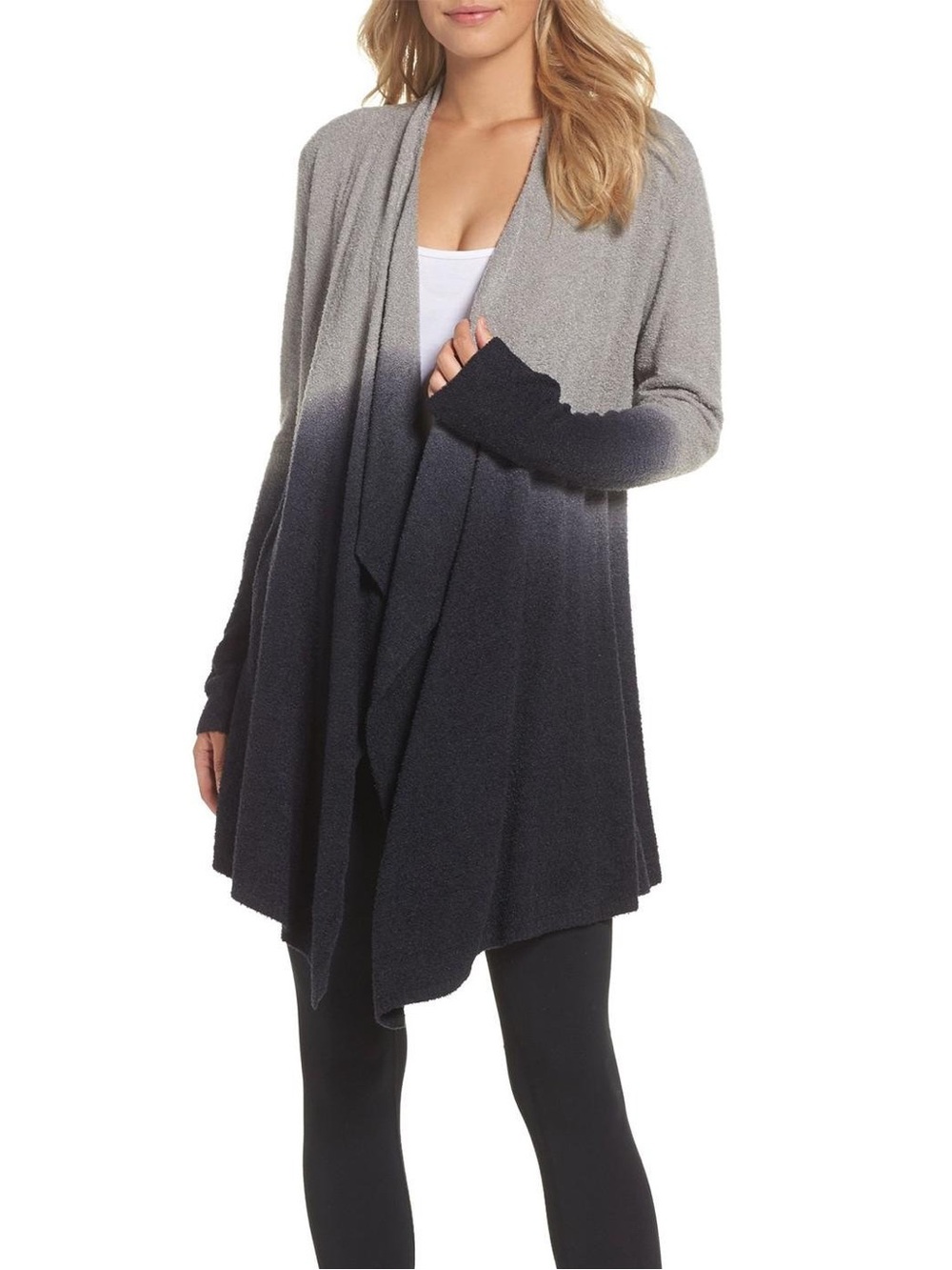 BAREFOOT DREAMS Bamboo Chic Lite Calypso Wrap Cardigan Taupe Black Large XL